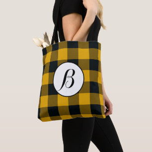 Bolsa Tote Quadrados Xadrez Amarelo e Preto Plaid de Búfalo