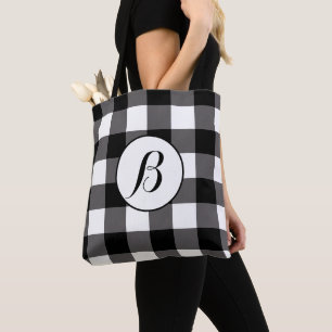 Bolsa Tote Quadrados Xadrez Preto e Branco Xadrez de Búfalo