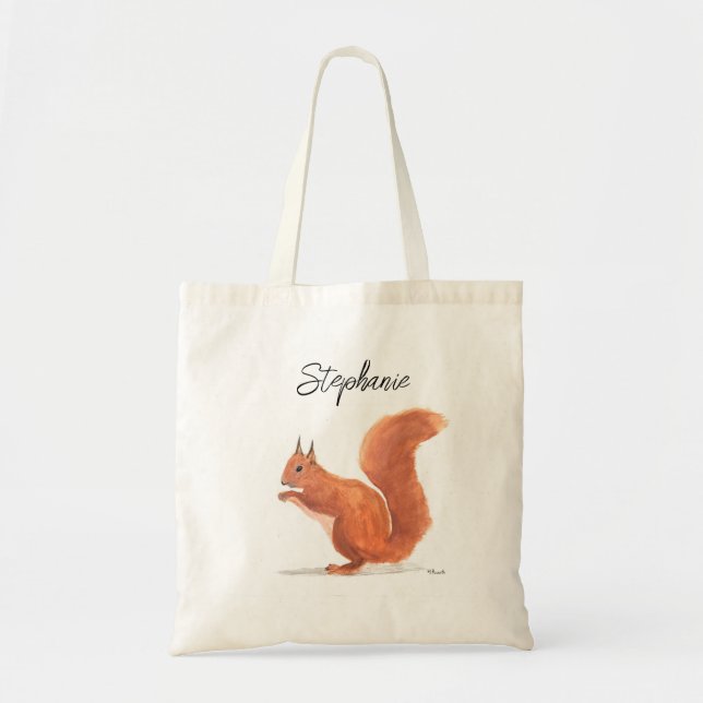 Bolsa Tote Quadrícula de cor aquática animal da floresta Nome (Frente)