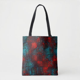 Bolsa Tote Quadriculados riscados em vermelho e azul claro.