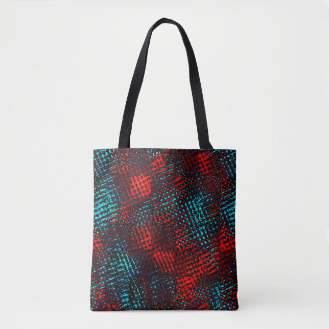 Bolsa Tote Quadriculados riscados em vermelho e azul claro. (Frente)