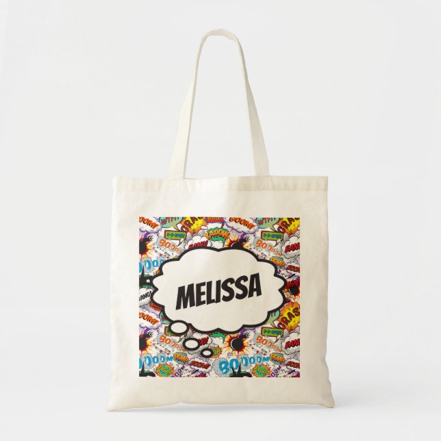 Bolsa Tote Quadrinho Divertido com Nome Personalizado (Frente)