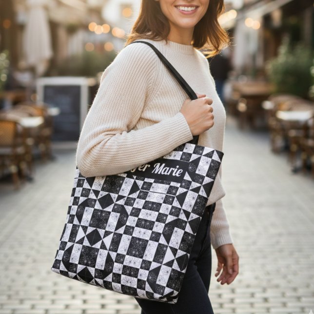 Bolsa Tote Quadro de Controle moderno, preto e branco (Criador carregado)