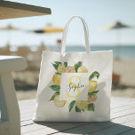 Bolsa Tote Quadro de limões amarelos modernos e folhas com no<br><div class="desc">Quadro de limões amarelos modernos e folhas com nome</div>