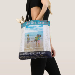 Bolsa Tote Quadro de Madeira de Praia Azul Rústico Branco Nom
