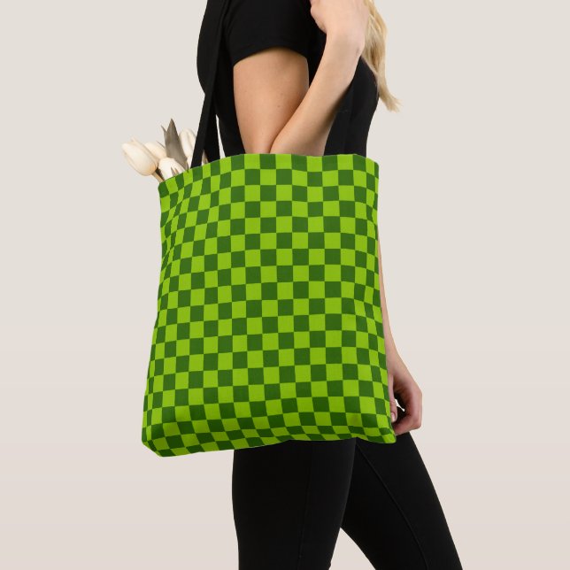 Bolsa Tote Quadro de Verificação Clássico de Combinação Verde (Close Up)