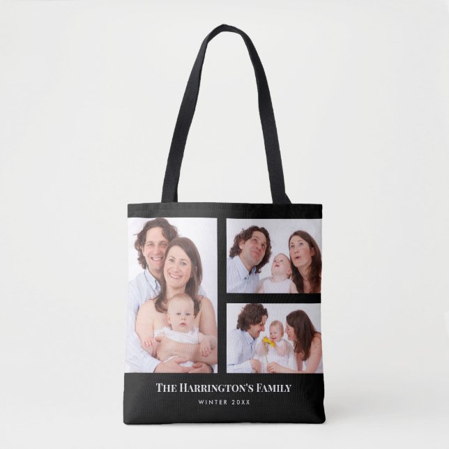 Bolsa Tote Quadro Preto de Colagem de Fotos da Família de Seç (Frente)