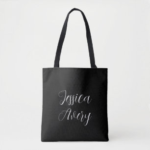 Bolsa Tote Qualquer Nome Script branco editável elegante em