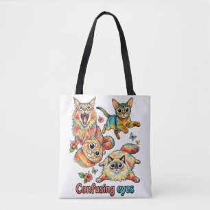 Bolsa Tote Quarteto Curioso do Gato, PNG de Gato Fofo Diversã