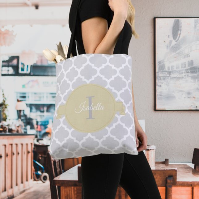 Bolsa Tote Quatrefoil Amarelo Personalizado Saco (Yellow Quatrefoil Personalized Tote Bag)