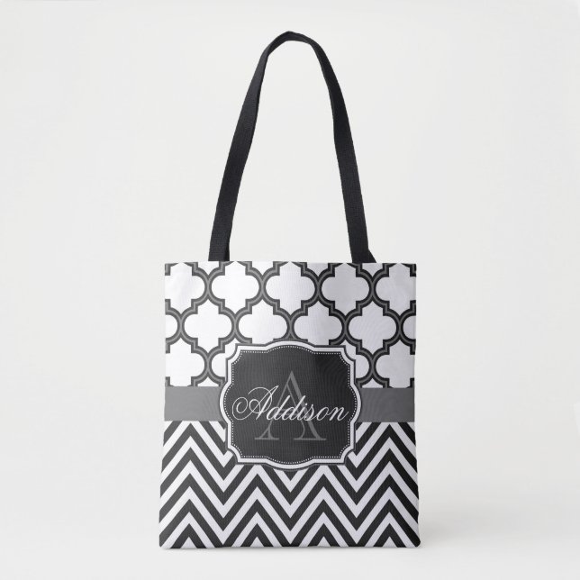 Bolsa Tote Quatrefoil Chevron Monograma (Frente)
