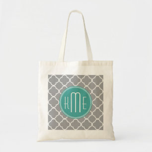 Bolsa Tote Quatrefoil cinzento com monograma feito sob