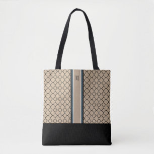 Bolsa Tote Quatrefoil de creme com monograma