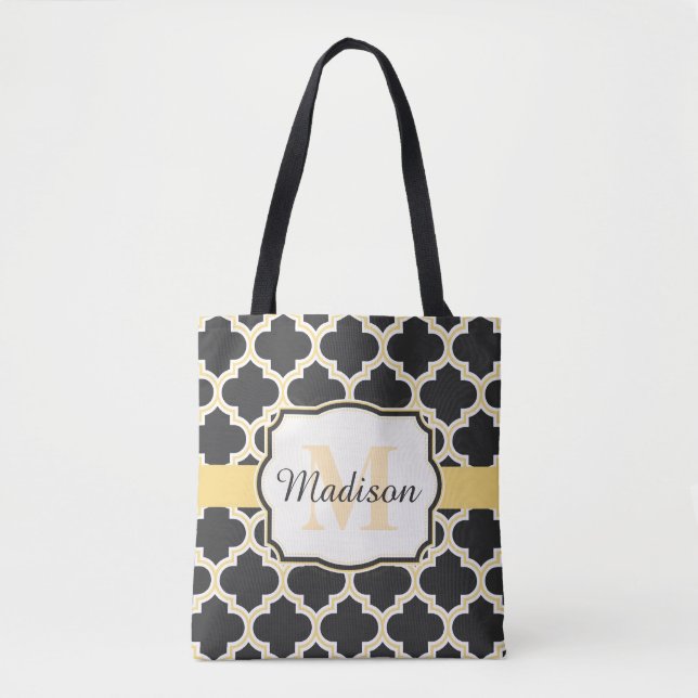 Bolsa Tote Quatrefoil de Marrocos Ouro e preto (Frente)