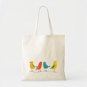 BOLSA TOTE QUATRO AVES COLORIDAS DESIGN MINIMALISTA NO SACO D