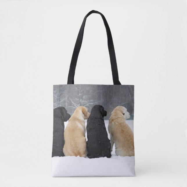 Bolsa Tote Quatro Cães Labradores Na Neve (Frente)