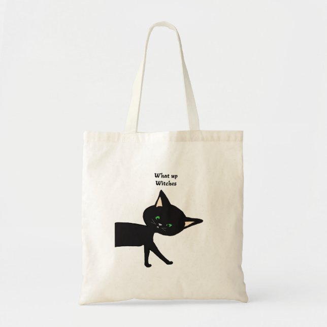 Bolsa Tote Que Bruxas! Gato Negro Engraçado com Olhos Verdes (Frente)