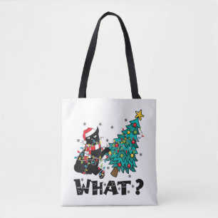 Bolsa Tote Que Papais noeis de Gato Negro Engraçados Puxando