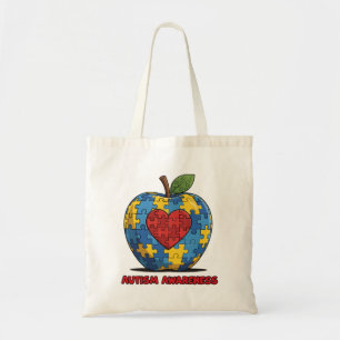 Bolsa Tote Quebra-cabeça da Conscientização do Autismo Maçã C