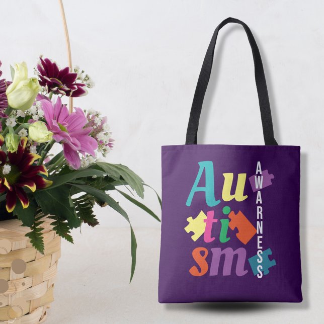 Bolsa Tote Quebra-cabeça de Consciência Autismo - Roxo (Criador carregado)