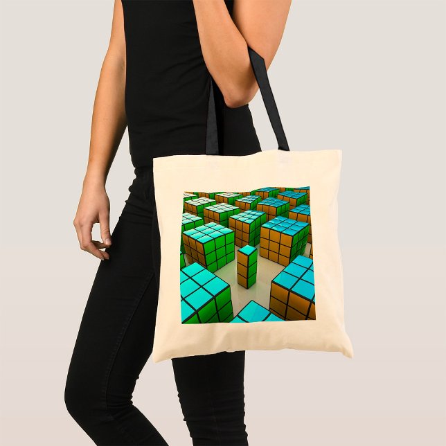 Bolsa Tote Quebra-cabeça Geométrico Cyberpunk (Criador carregado)