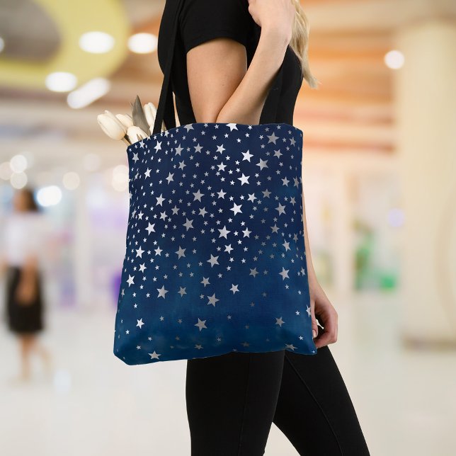 Bolsa Tote Queda de estrelas de prata Celestial (Criador carregado)
