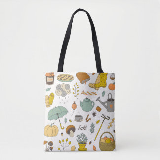 Bolsa Tote Queda Desenhada À Mão: Conjunto De Vintagens Color