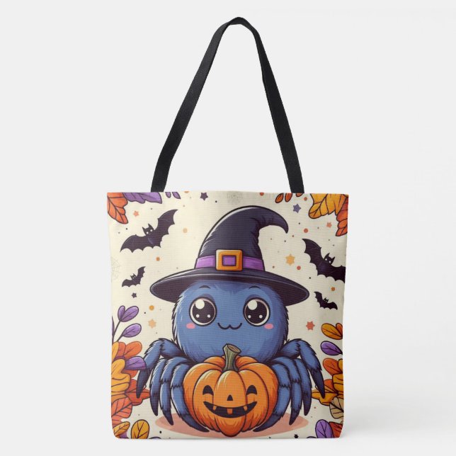 Bolsa Tote Queda/outono/aranha/bruxa/halloween (Frente)