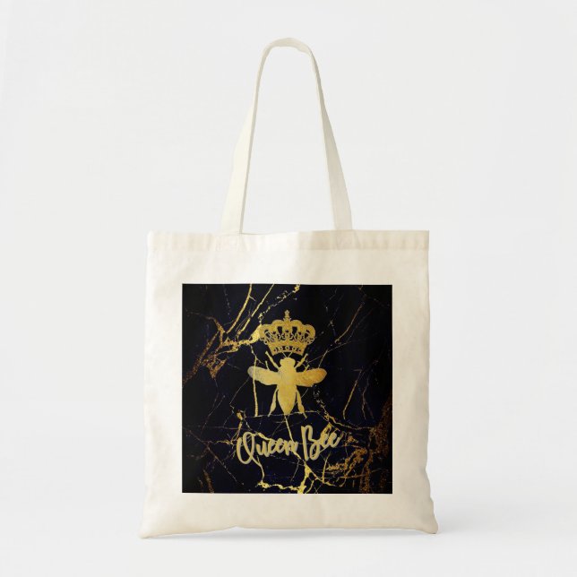 Bolsa Tote QUEEN BEE Black & Gold Marble TOTE BAG (Frente)