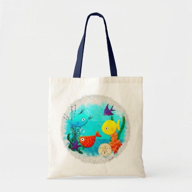 Bolsa Tote Queijo de Aquário Whimsey Peixes Infantis para ado (Frente)