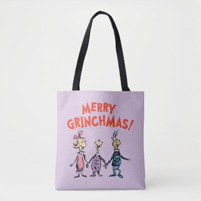 Bolsa Tote Quem está de mãos dadas Merry Grinchmas (Frente)