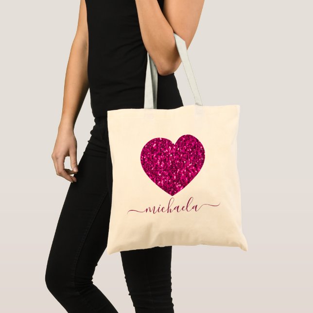 Bolsa Tote Quente cor-de-rosa brilha o coraçãozinho (Frente (produto))