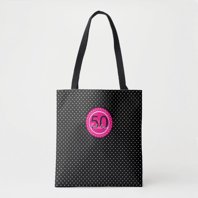 Bolsa Tote Quente rosa e preto 50 e belo presente de aniversá (Frente)