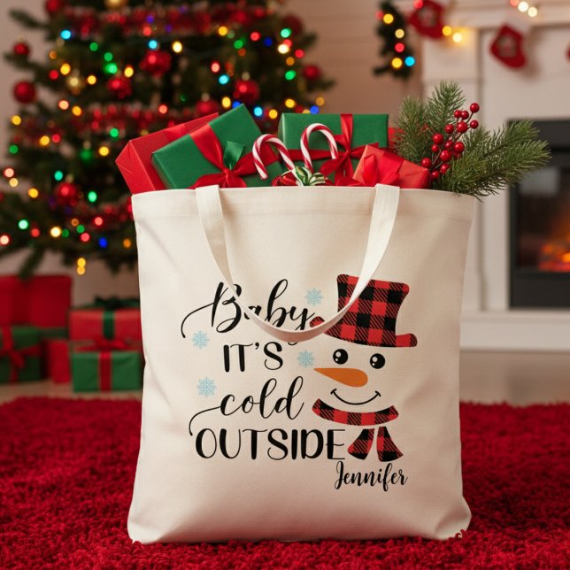 Bolsa Tote Querida, é frio fora do feriado personalizado (Baby It's Cold Outside Custom Holiday Tote Bag)