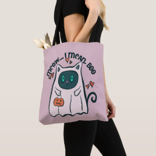 Bolsa Tote Quero Dizer Boo Cat Ghost Purple Halloween
