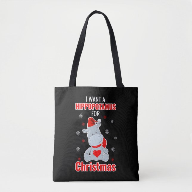 Bolsa Tote Quero Um Hippopotamus Para O Natal - Xmas Hippo (Frente)