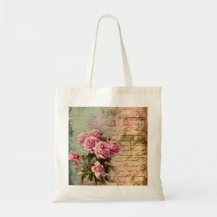 Bolsa Tote Quic francês country, chique, rosas rosa, flora