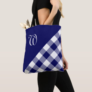 Bolsa Tote Quic Monograma Azul Buffalo Branco Geométrico