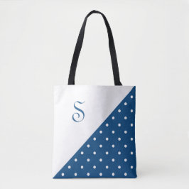 Bolsa Tote Quic Monograma Bolinhas Azul Escuro Branco Geométr