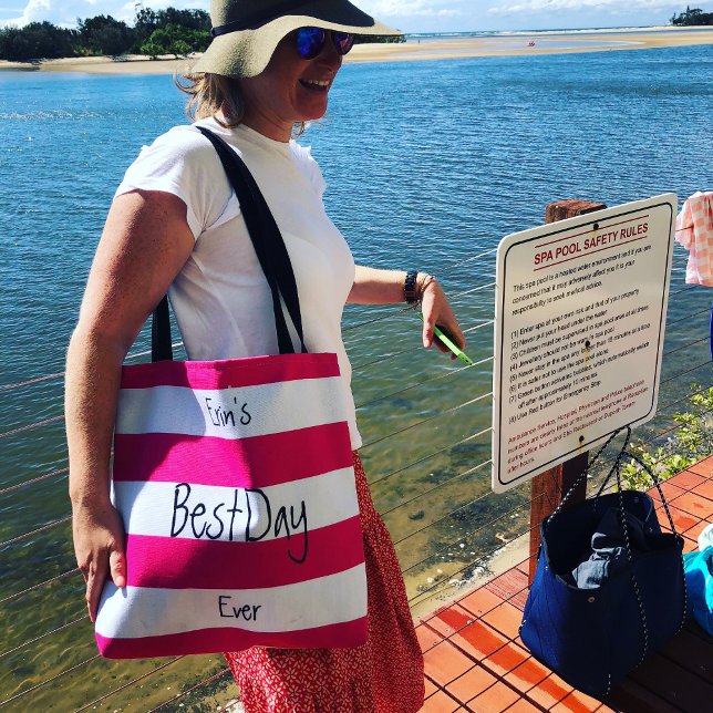 Bolsa Tote Quic Rosa e Branco Riscado Personalizado (Criador carregado)
