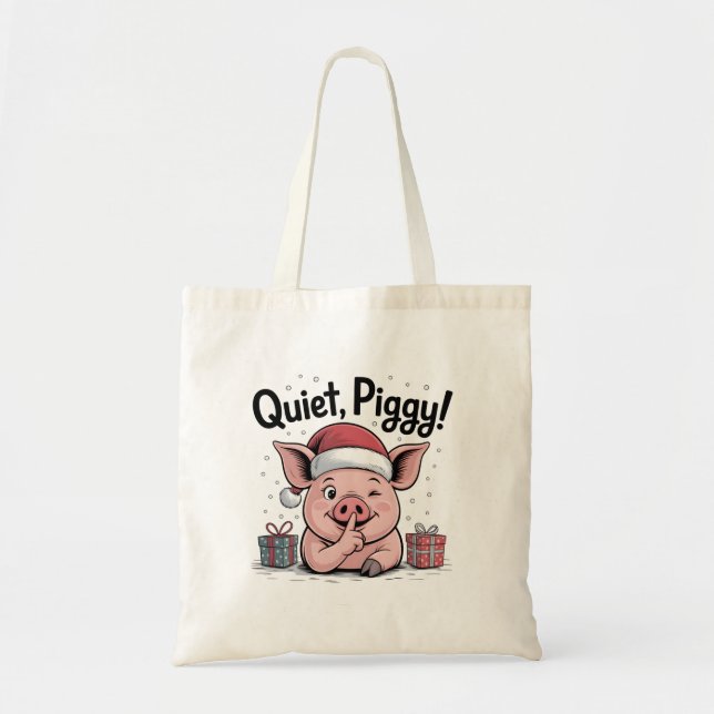 Bolsa Tote Quiet Piggy Christmas Santa hat Democratic  (Frente)