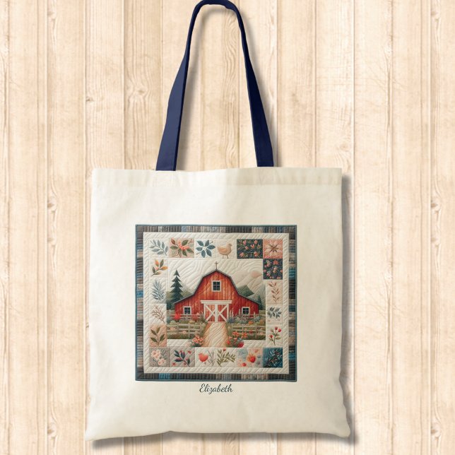 Bolsa Tote Quilter's Red Barn Falso Patchwork (Criador carregado)