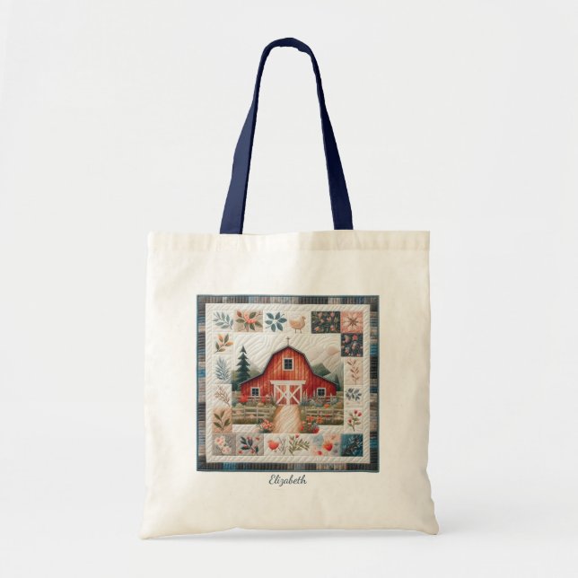 Bolsa Tote Quilter's Red Barn Falso Patchwork (Frente)