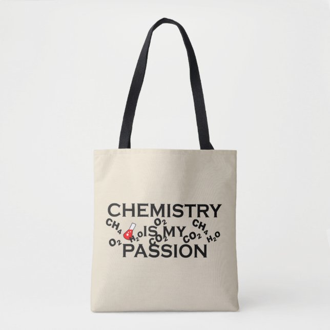 Bolsa Tote química é minha paixão, citação química engraçada (Frente)