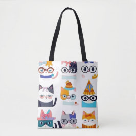 Bolsa Tote Quirky Cat Whimsic Feline Art para Cat Lovers