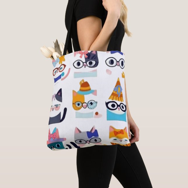 Bolsa Tote Quirky Cat Whimsic Feline Art para Cat Lovers (Close Up)