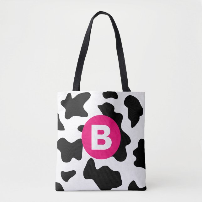 Bolsa Tote Quirky Cow Patch Pattern Pink Monogram (Frente)