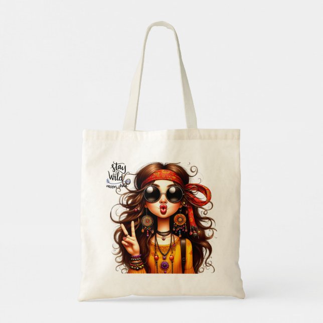 Bolsa Tote Quirky Hippie Lady Keep Weird Tote Bag (Verso)