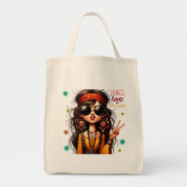 Bolsa Tote Quirky Hippie Lady Peace Tote Bag