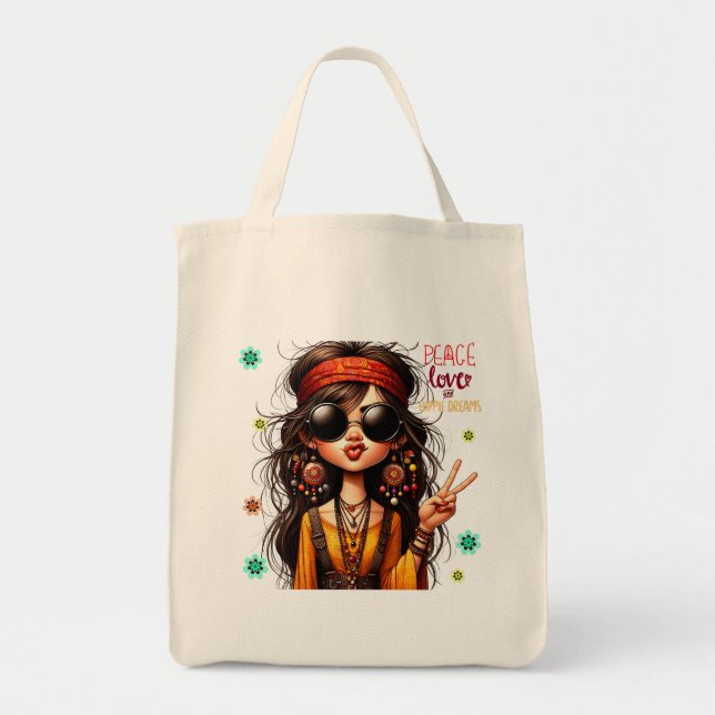 Bolsa Tote Quirky Hippie Lady Peace Tote Bag (Frente)